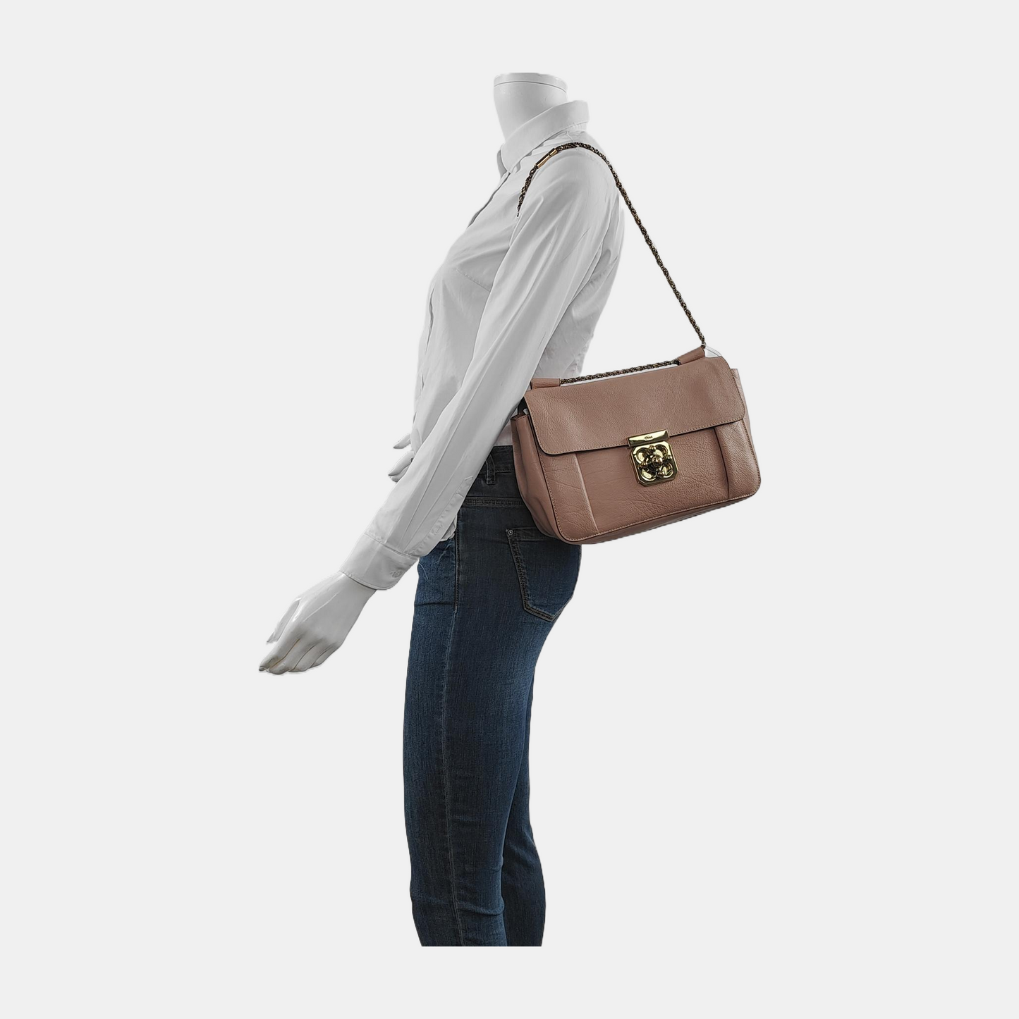 Chloé Elsie Pink Cowhide Single Shoulder Bag Tote Golden hardware-(SKU)-949587215