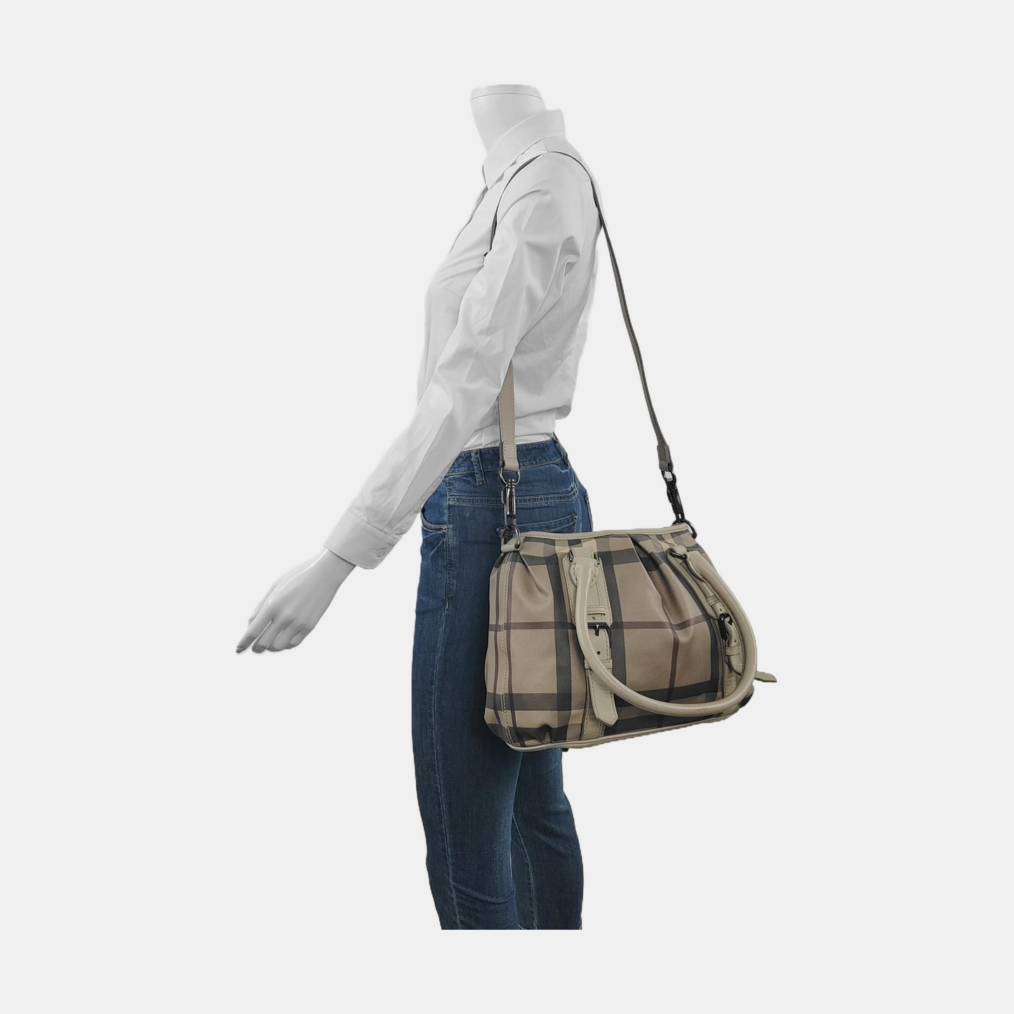 BURBERRY Northfield Small size Grey Coated Canvas Military Horse Pattern Shoulder Bag Ruthenium color hardware Removable shoulder strap-(SKU)-949857384
