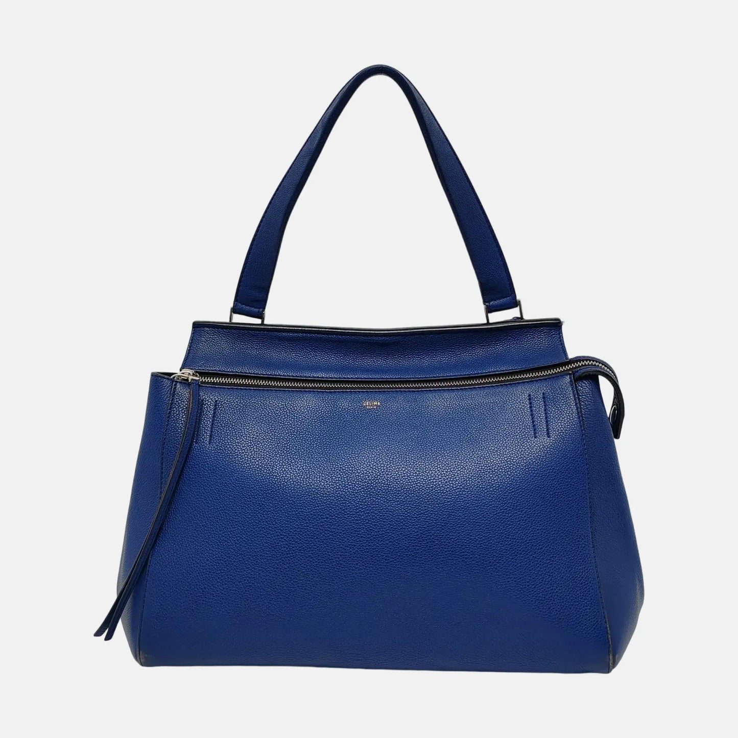 CELINE EDGE Blue Calf Leather Shoulder Bag Tote Silver Hardware-(SKU)-950037695