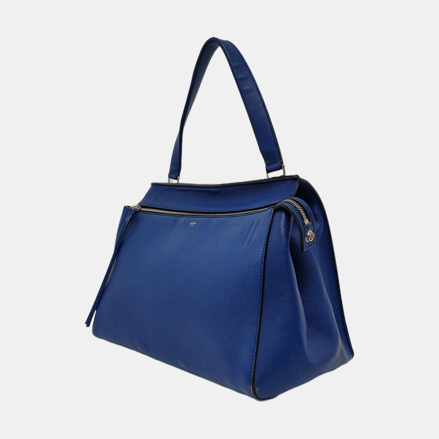CELINE EDGE Blue Calf Leather Shoulder Bag Tote Silver Hardware-(SKU)-950037695