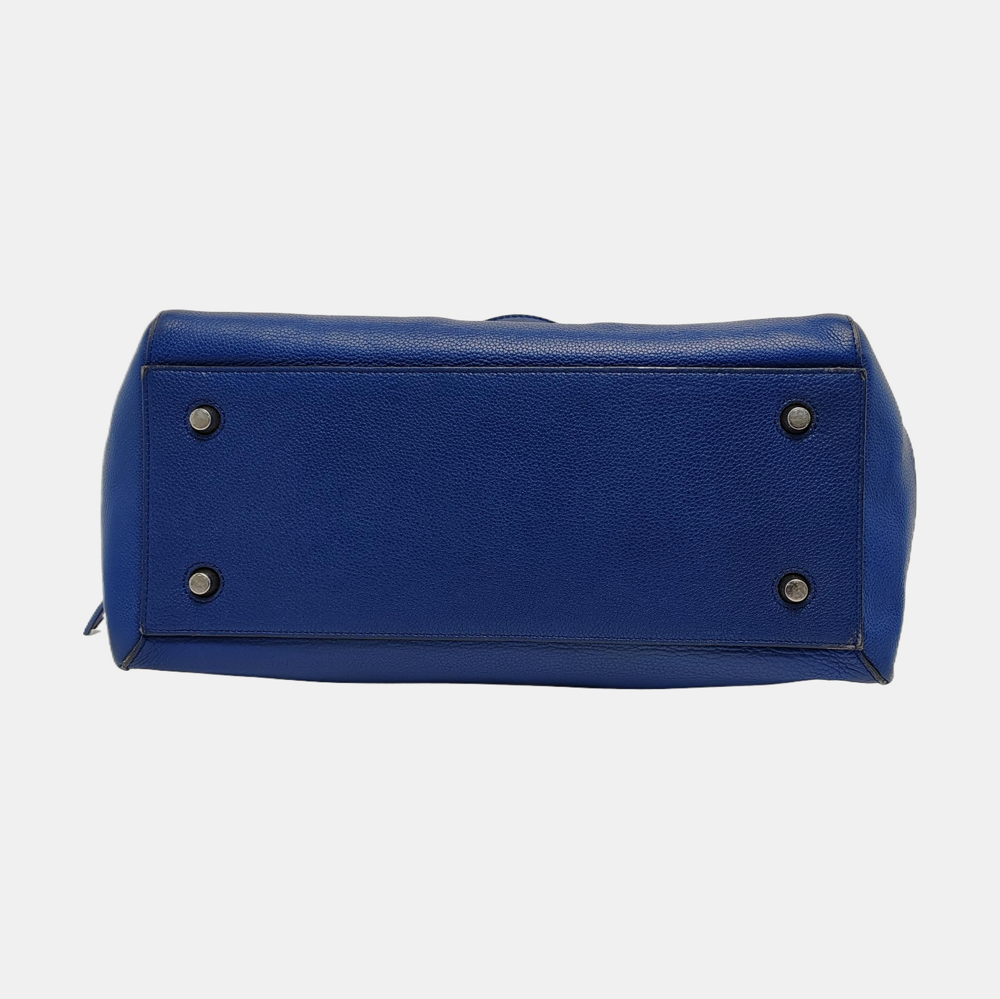 CELINE EDGE Blue Calf Leather Shoulder Bag Tote Silver Hardware-(SKU)-950037695