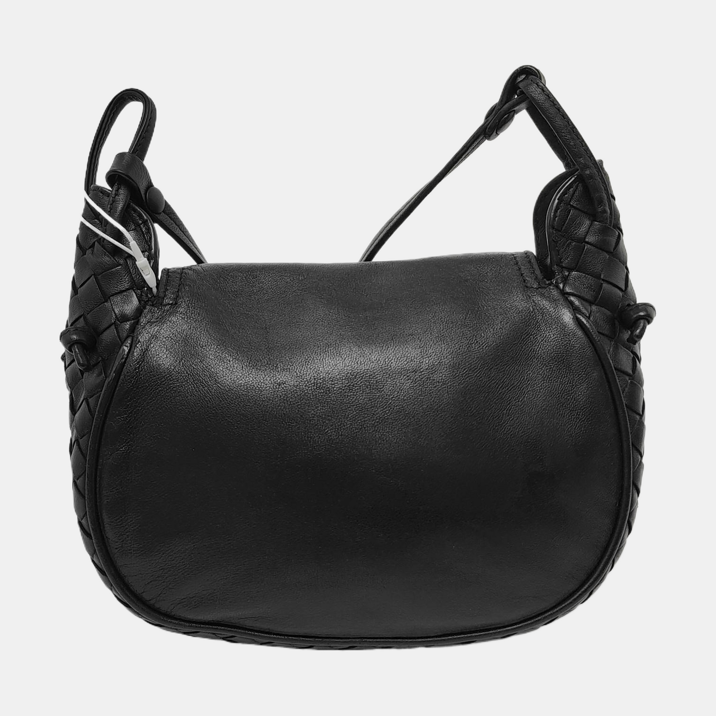 BOTTEGA VENETA Nodini Small size Black Lamb Leather Woven Crossbody Ruthenium color hardware-(SKU)-949692354