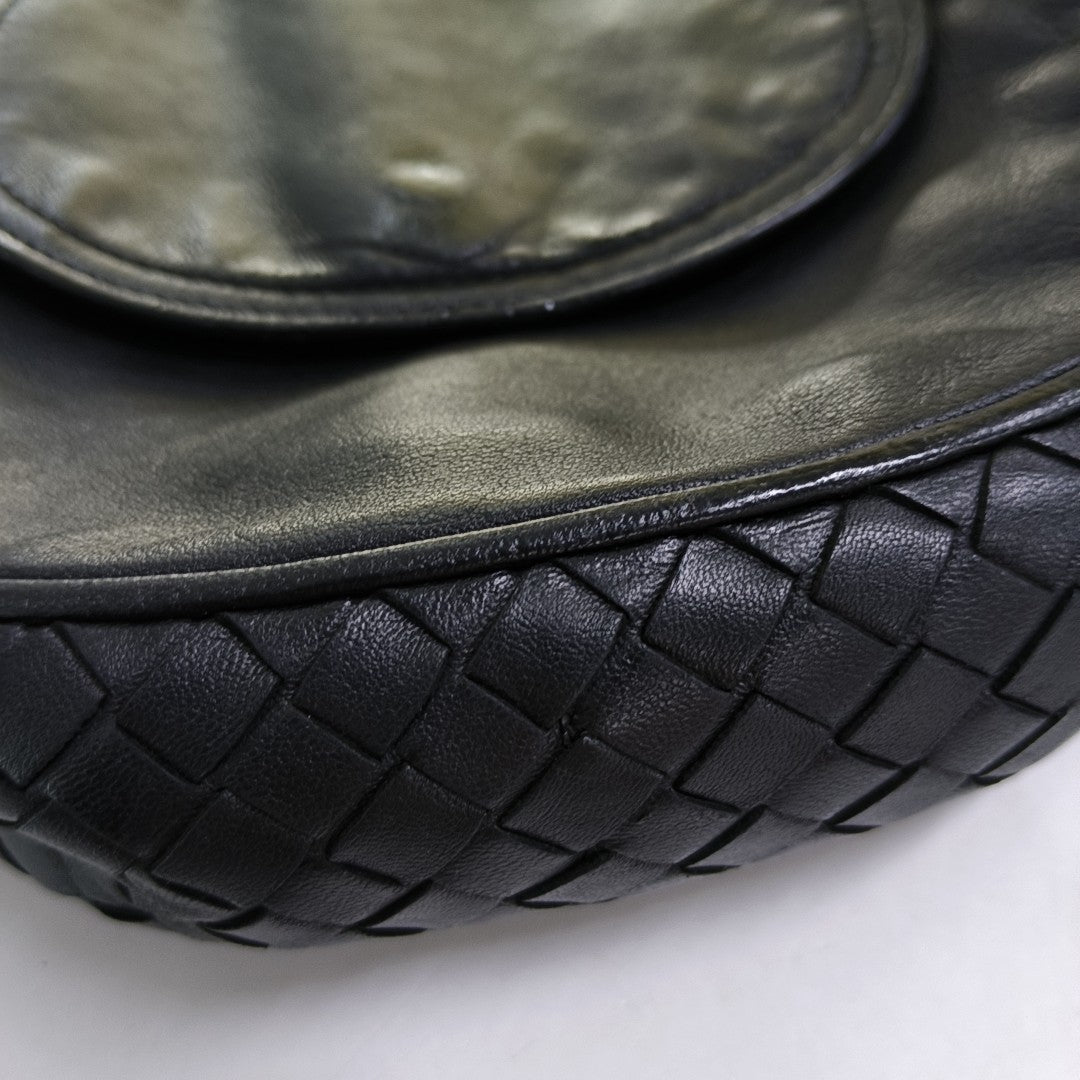 BOTTEGA VENETA Nodini Small size Black Lamb Leather Woven Crossbody Ruthenium color hardware-(SKU)-949692354
