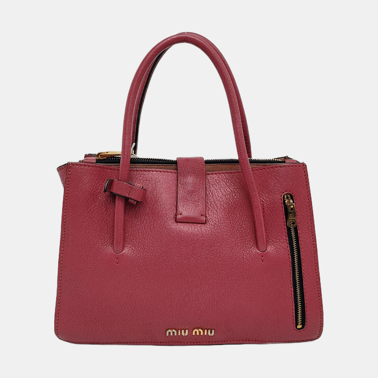 Miu Miu Pink Cowhide Single Shoulder Bag Golden hardware Removable shoulder strap-(SKU)-947216703