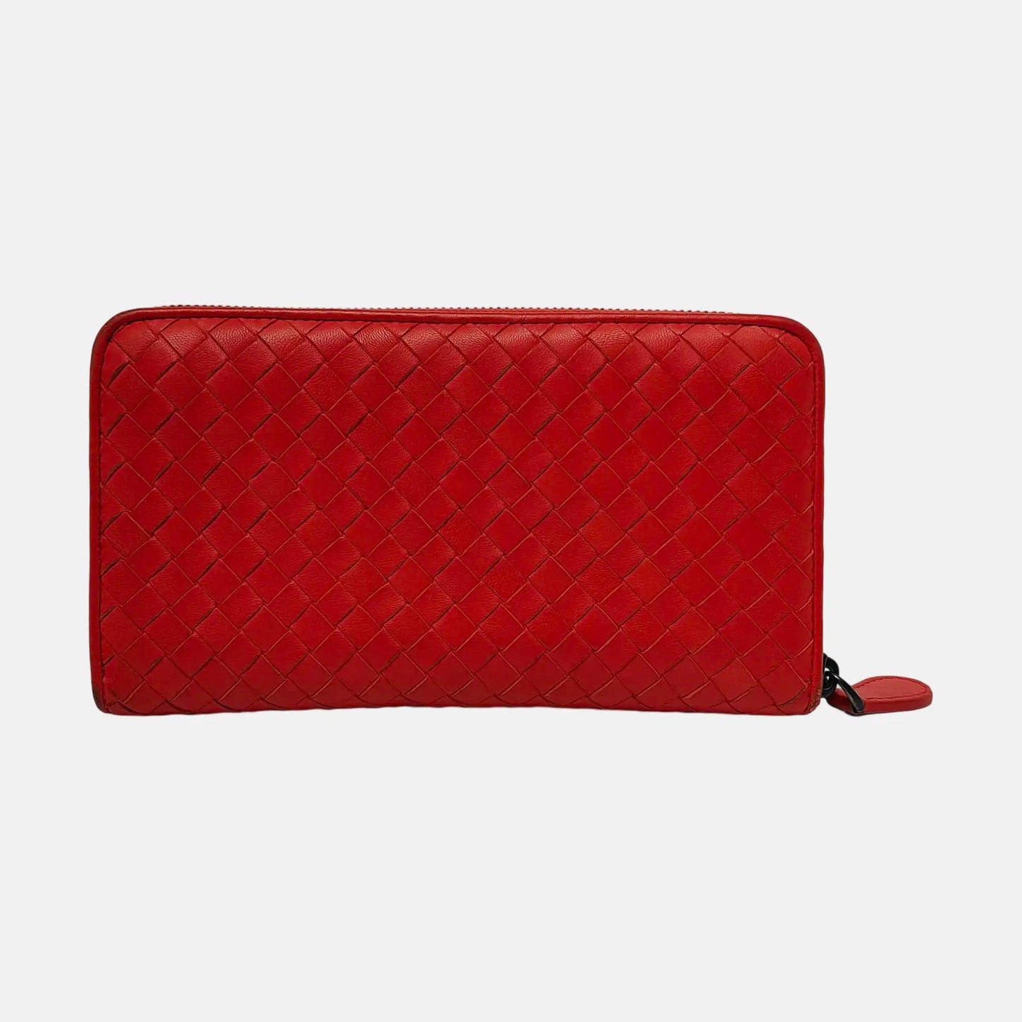 BOTTEGA VENETA Red Sheepskin Weave Wallet Ruthenium color hardware-(SKU)-949846993