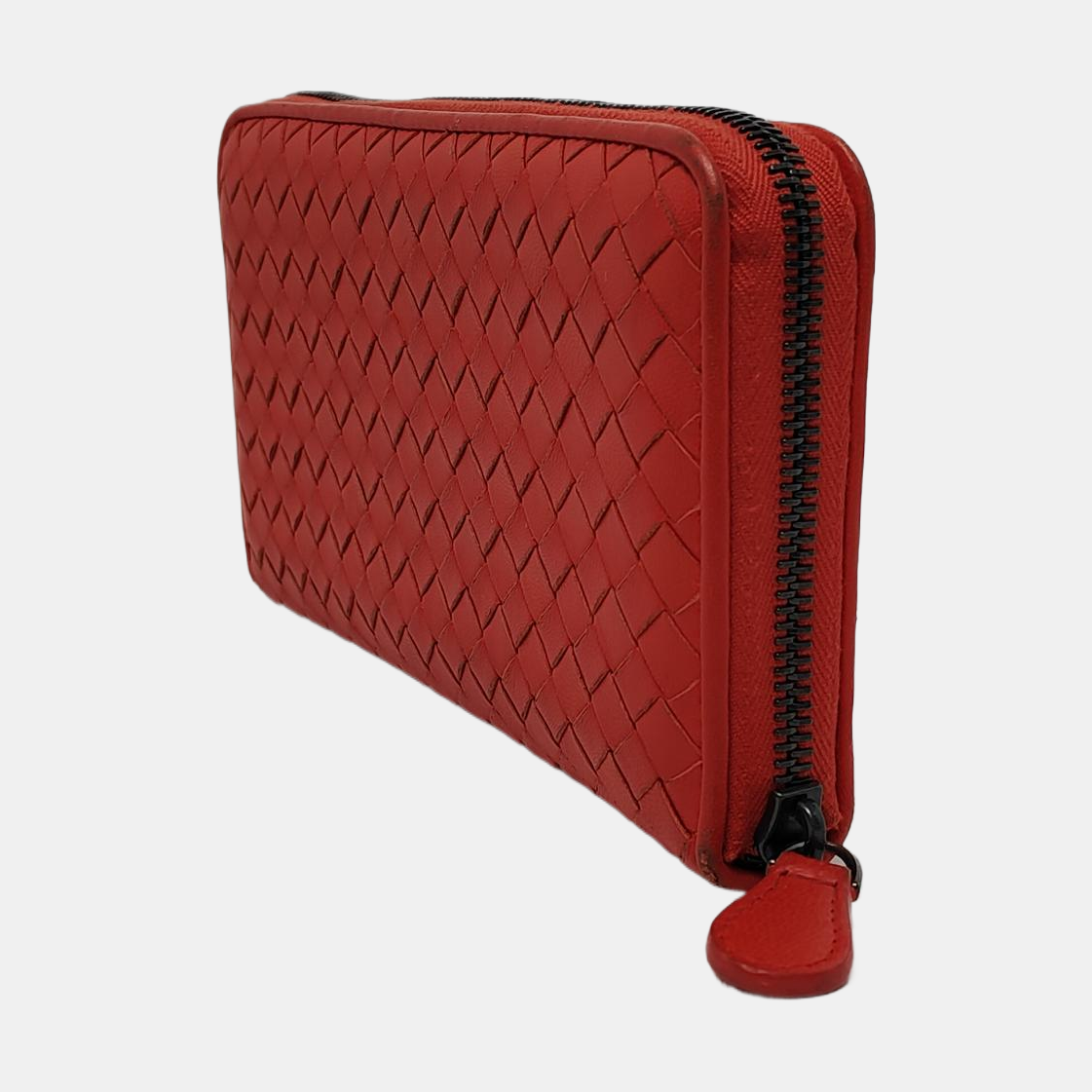 BOTTEGA VENETA Red Sheepskin Weave Wallet Ruthenium color hardware-(SKU)-949846993