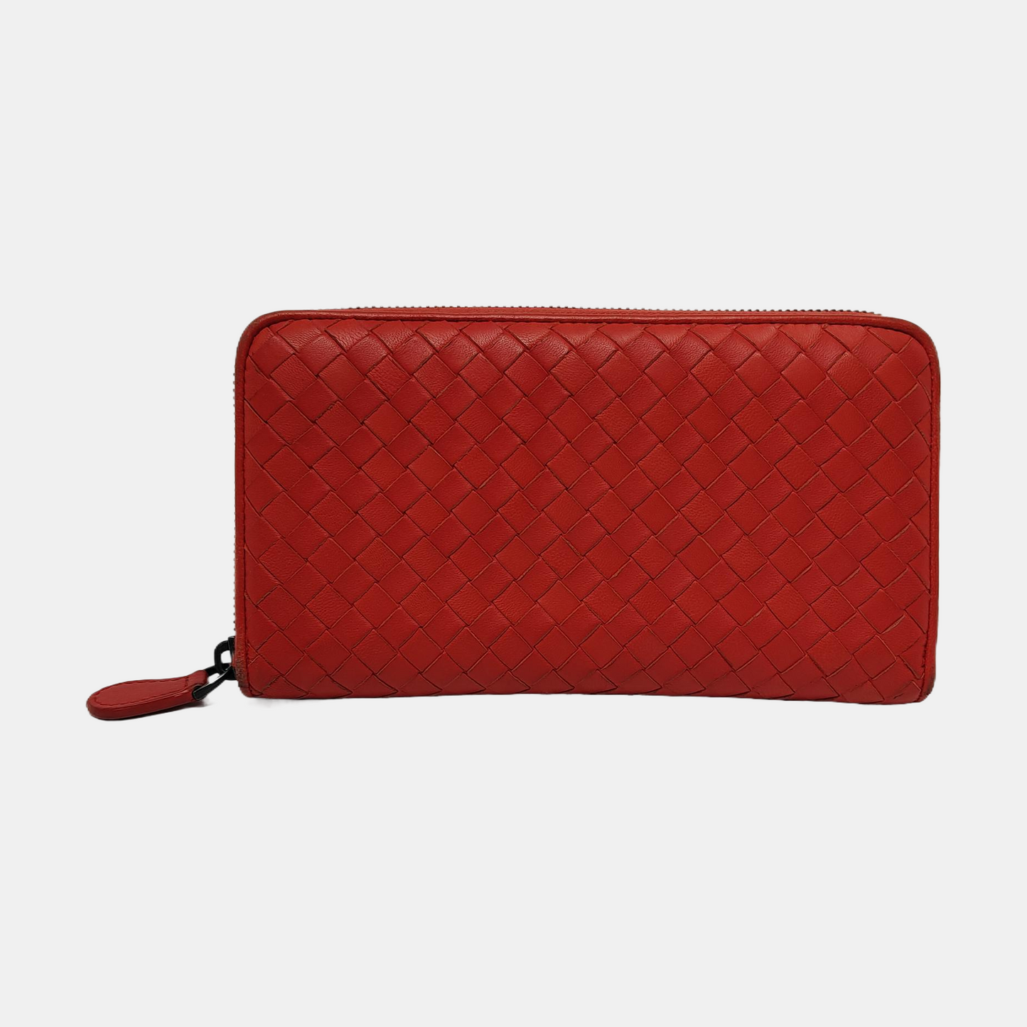 BOTTEGA VENETA Red Sheepskin Weave Wallet Ruthenium color hardware-(SKU)-949846993
