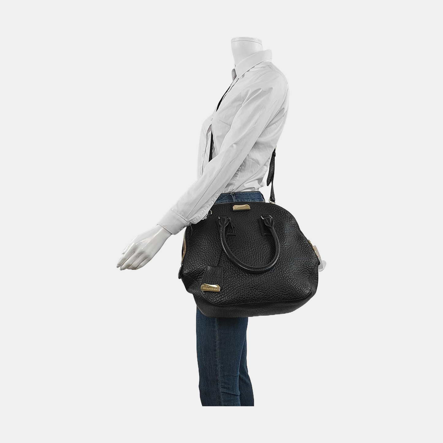 BURBERRY Clifton Black Cowhide Single Shoulder Bag Tote Bag Golden hardware Removable shoulder strap-(SKU)-950084408