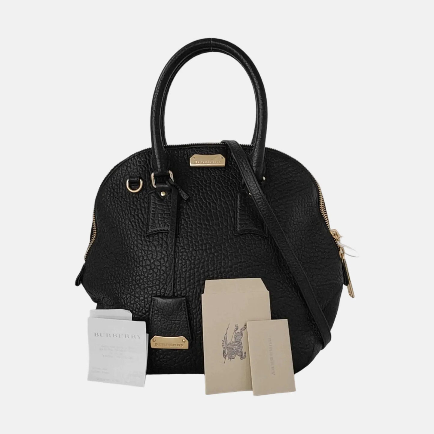 BURBERRY Clifton Black Cowhide Single Shoulder Bag Tote Bag Golden hardware Removable shoulder strap-(SKU)-950084408
