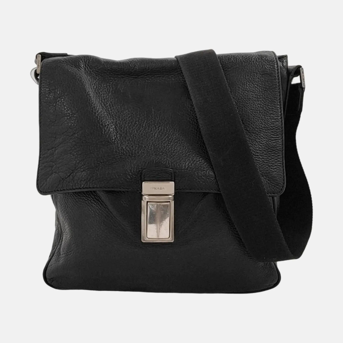 PRADA Easy Black cowhide cross-grain shoulder bag/crossbody bag Silver Hardware-(SKU)-950024216