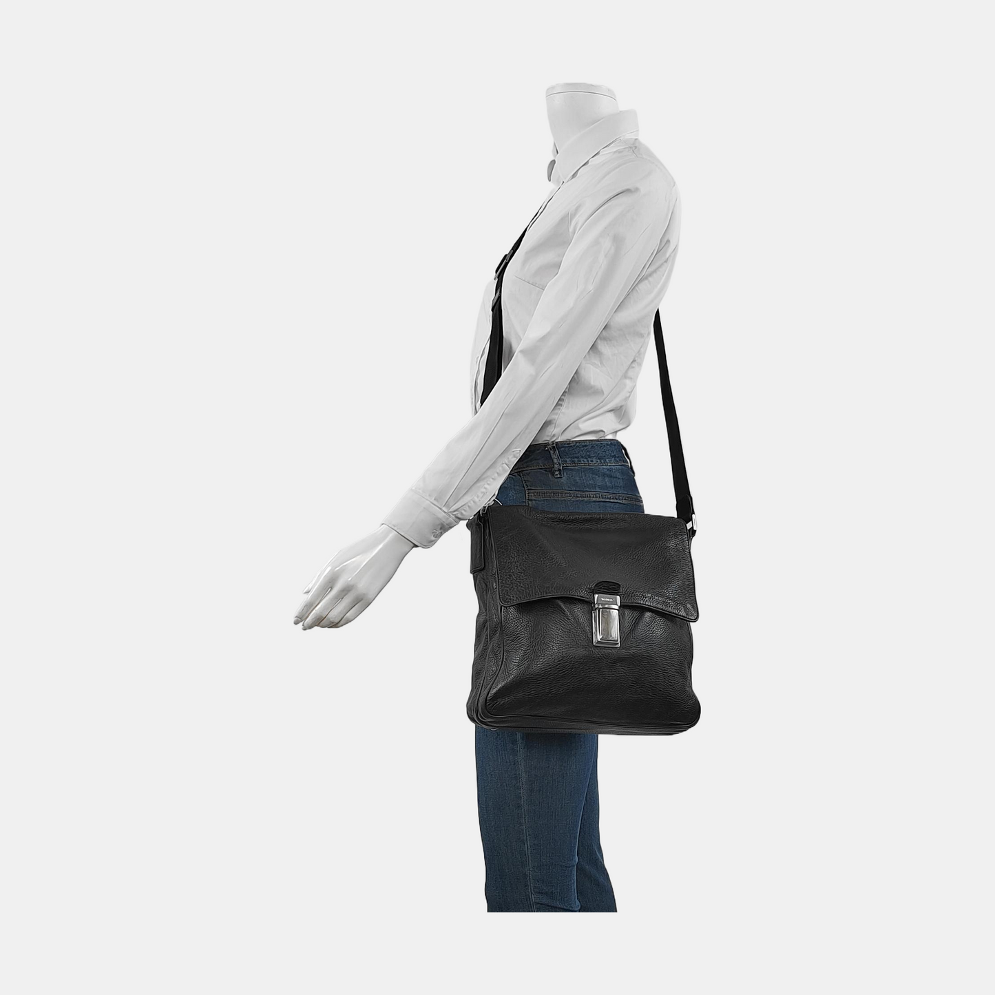 PRADA Easy Black cowhide cross-grain shoulder bag/crossbody bag Silver Hardware-(SKU)-950024216