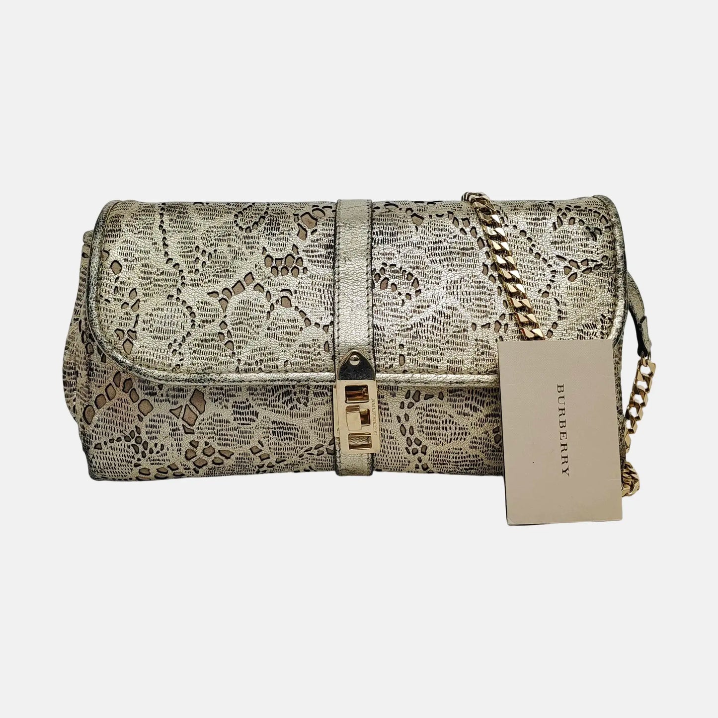 BURBERRY Champagne Leather Shoulder Bag Crossbody Golden hardware Removable shoulder strap-(SKU)-950089818