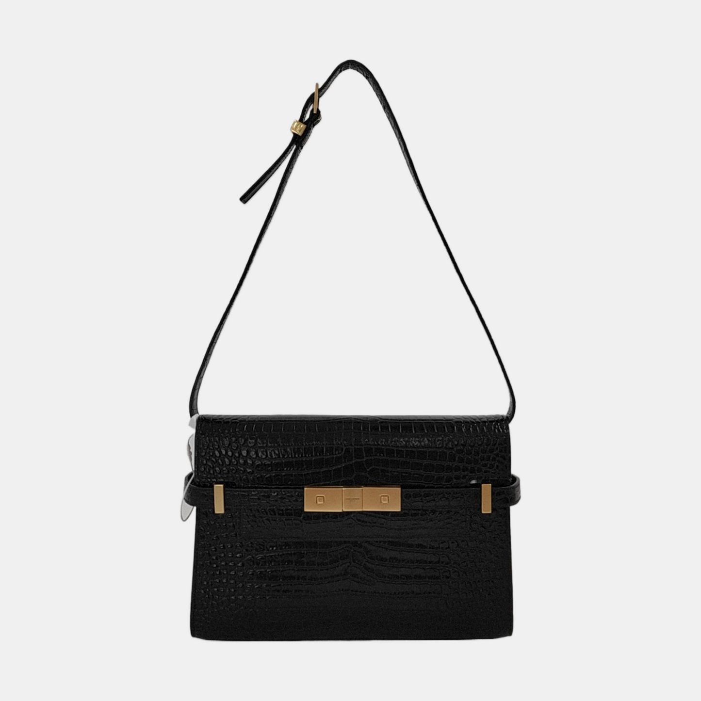YSL MANHATTAN Small Black Calfskin Embossed Manhattan Bag Single Shoulder Bag Gold Hardware Removable Strap-(SKU)-950079755