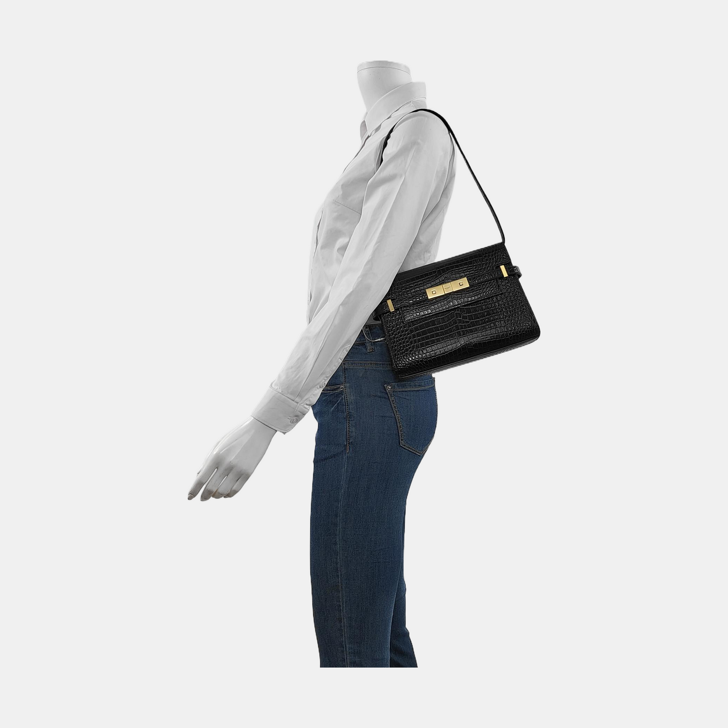 YSL MANHATTAN Small Black Calfskin Embossed Manhattan Bag Single Shoulder Bag Gold Hardware Removable Strap-(SKU)-950079755