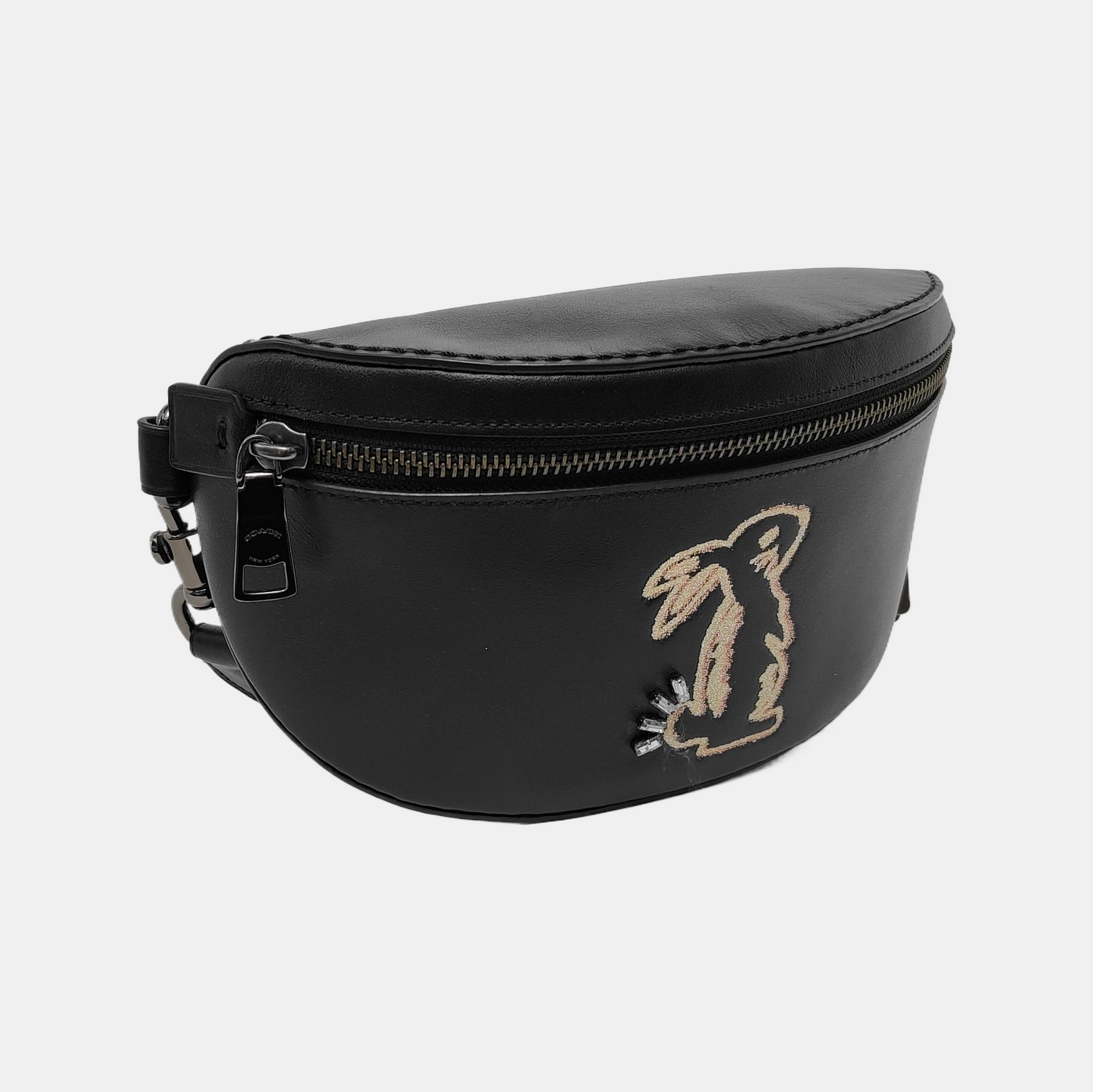 COACH Black皮革刺绣腰包腰包/胸包 Gold Black Hardware-(SKU)-950421260