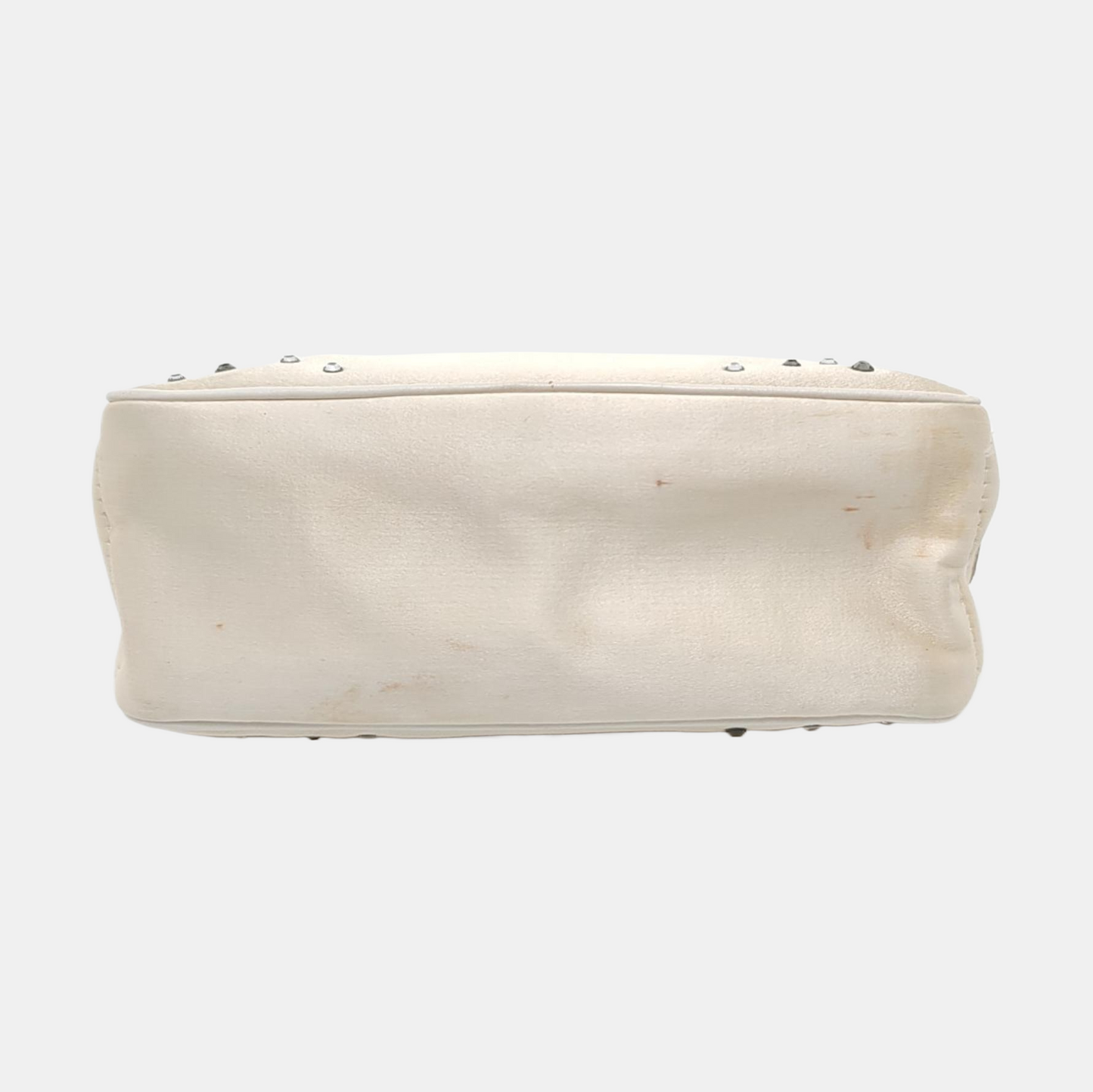 CELINE BOOGIE Beige Satin Studs Handbag Silver Hardware-(SKU)-950400052