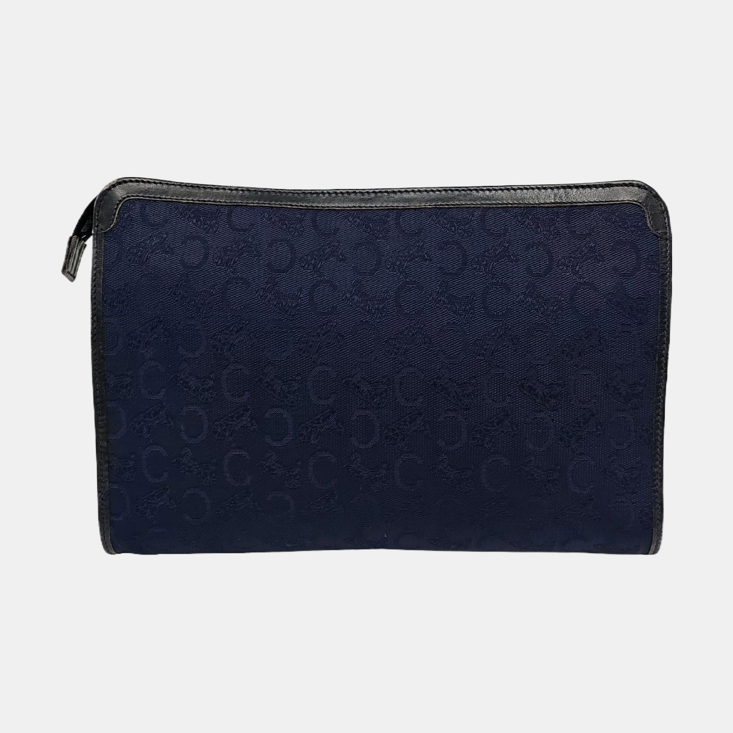 CELINE Dark Blue Canvas Floral Handbag Golden hardware-(SKU)-950300575