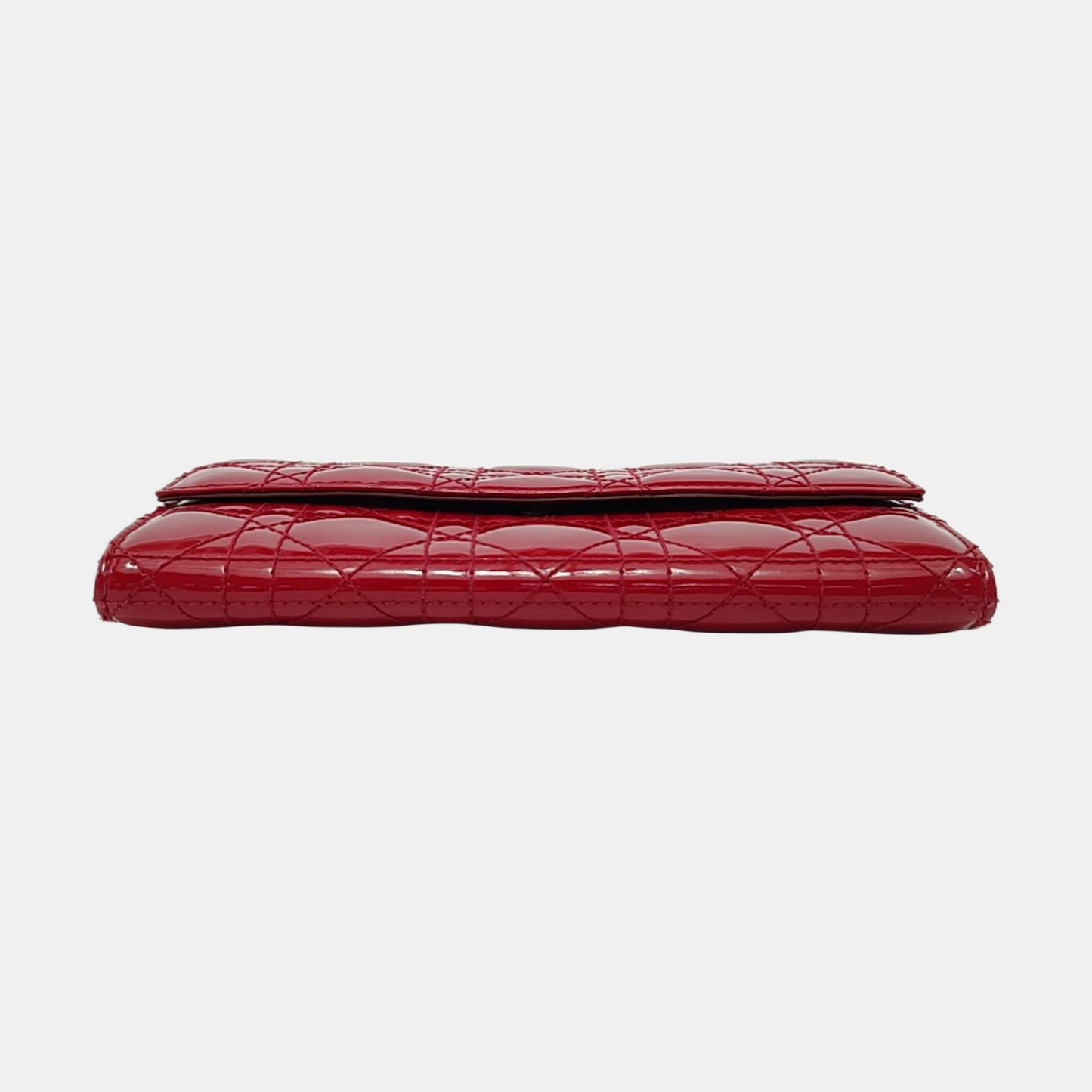DIOR Lady Dior Burgundy Patent Leather Basketweave Stitched Wallet Golden hardware-(SKU)-950463180
