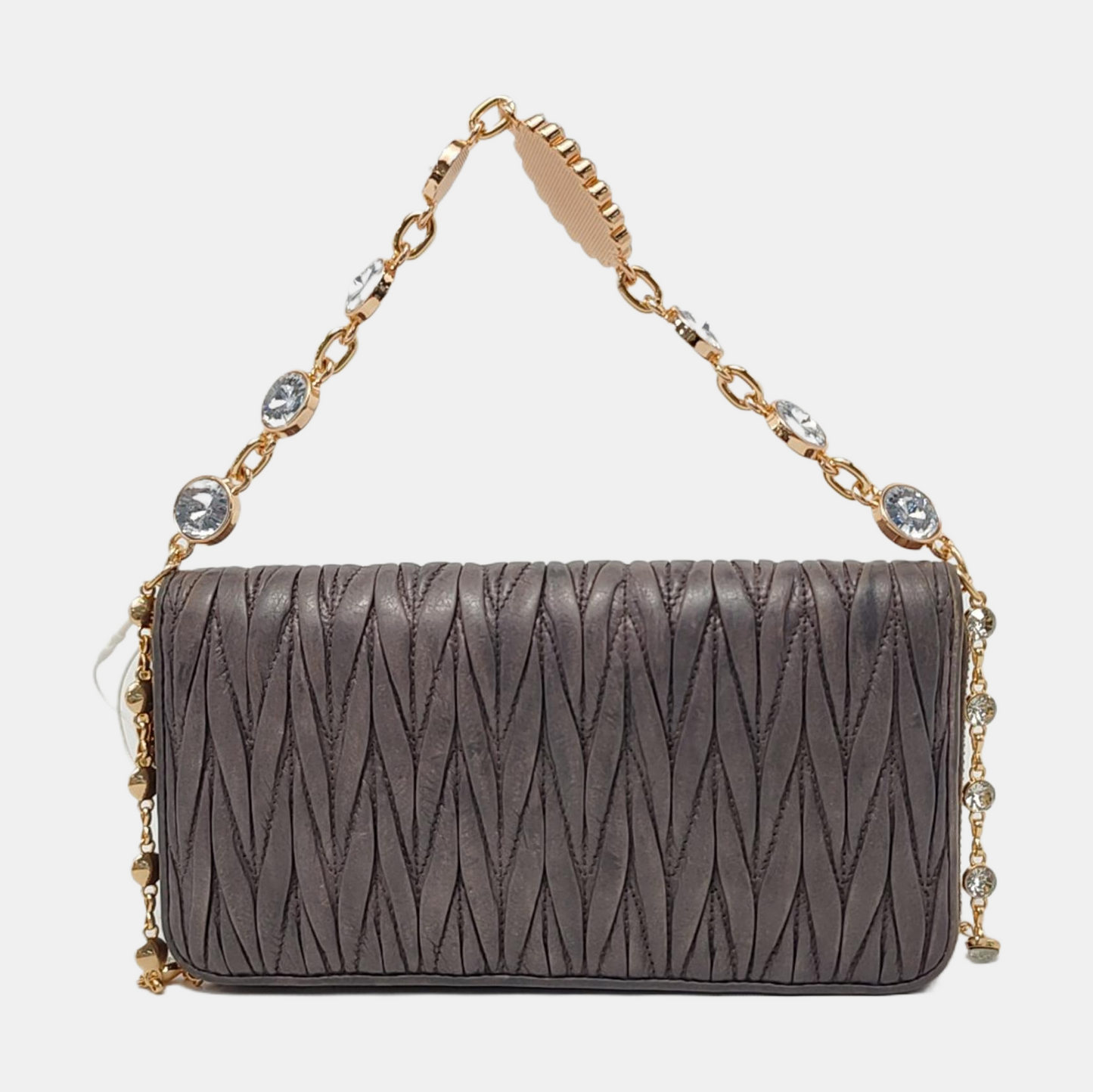 Miu Miu Matelassé Grey Lamb Skin Quilted Crossbody Bag-(SKU)-950467025