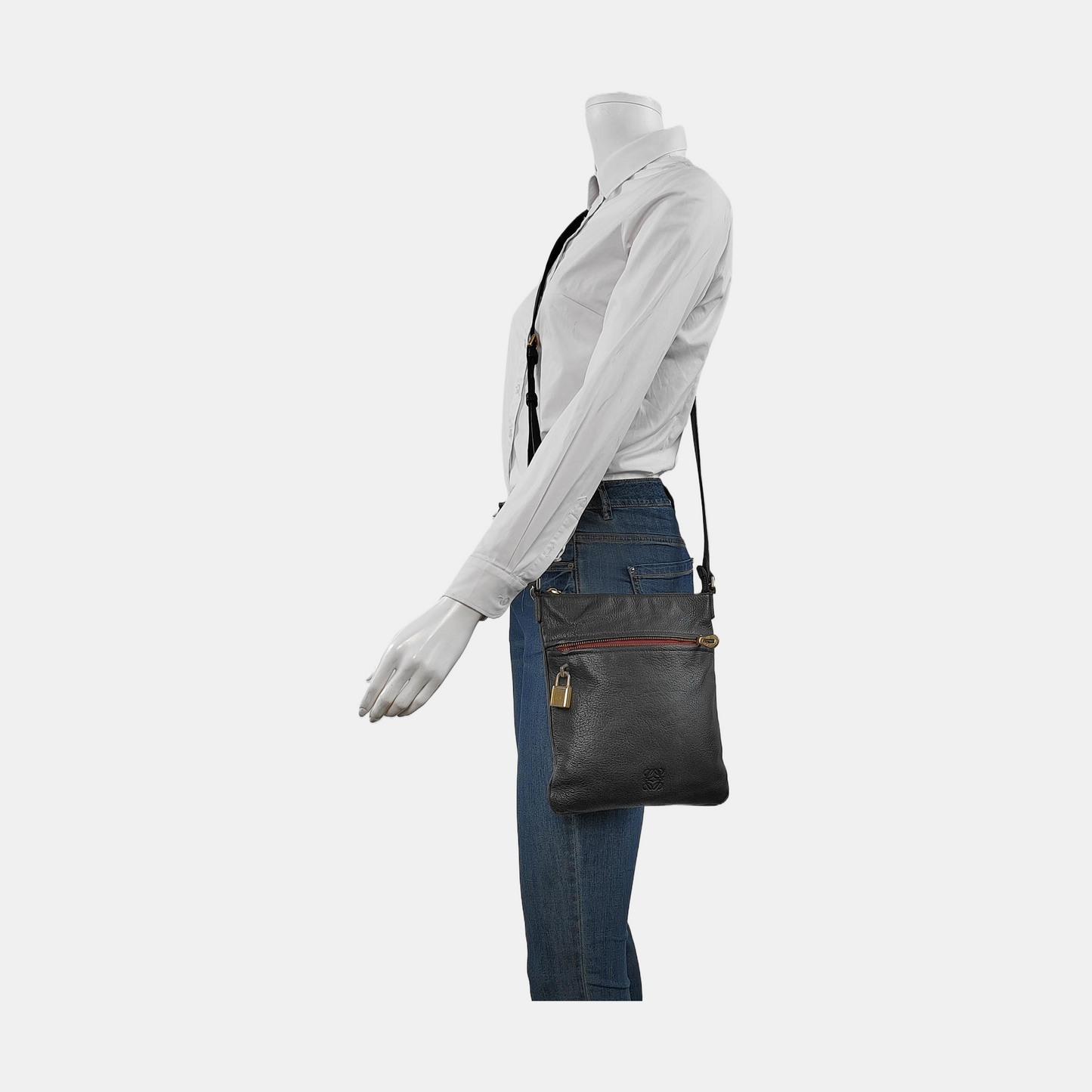 LOEWE Black Leather Crossbody Bag Single Shoulder Bag Golden hardware-(SKU)-950255613