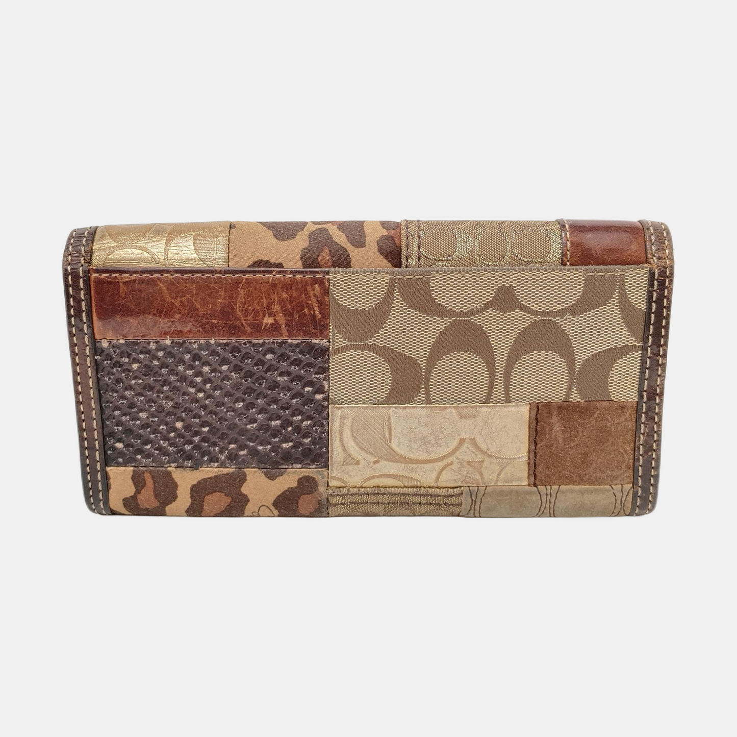 COACH Brown Mixed Material Monogrammed Textured Wallet Golden hardware Vintage model-(SKU)-950089793