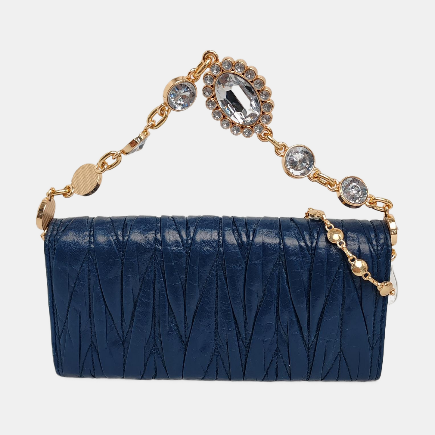 Miu Miu Dark Blue Sheepskin Stitched Wallet Golden hardware-(SKU)-950467224