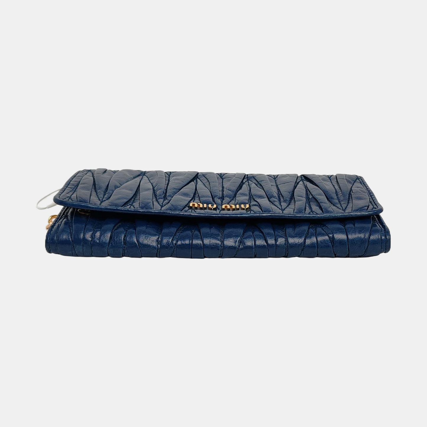 Miu Miu Dark Blue Sheepskin Stitched Wallet Golden hardware-(SKU)-950467224