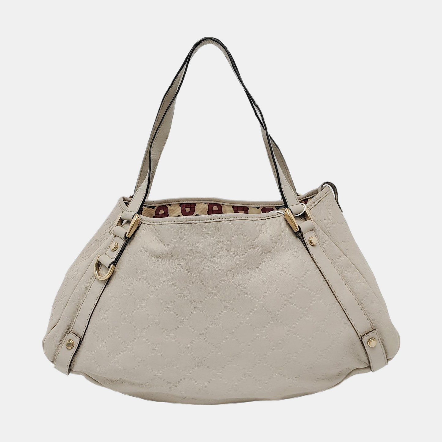 GUCCI Abbey Beige Leather Monogrammed Texture Handbag and Single Shoulder Bag Golden Silver Hardware-(SKU)-950265695