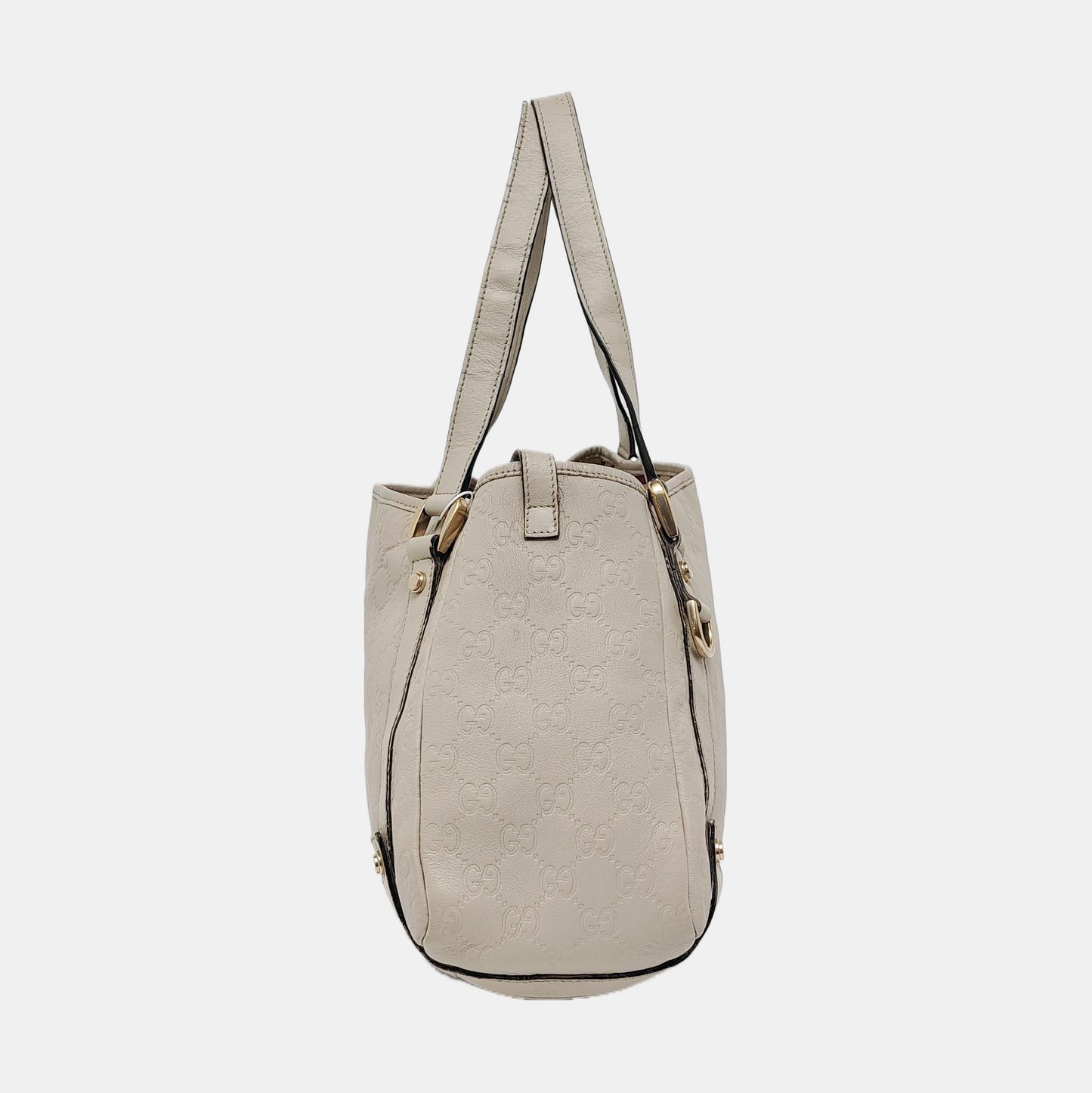 GUCCI Abbey Beige Leather Monogrammed Texture Handbag and Single Shoulder Bag Golden Silver Hardware-(SKU)-950265695