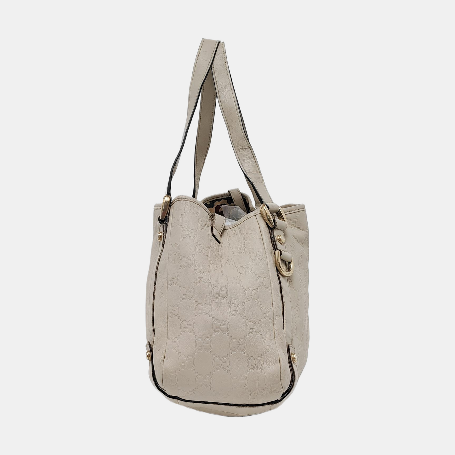 GUCCI Abbey Beige Leather Monogrammed Texture Handbag and Single Shoulder Bag Golden Silver Hardware-(SKU)-950265695