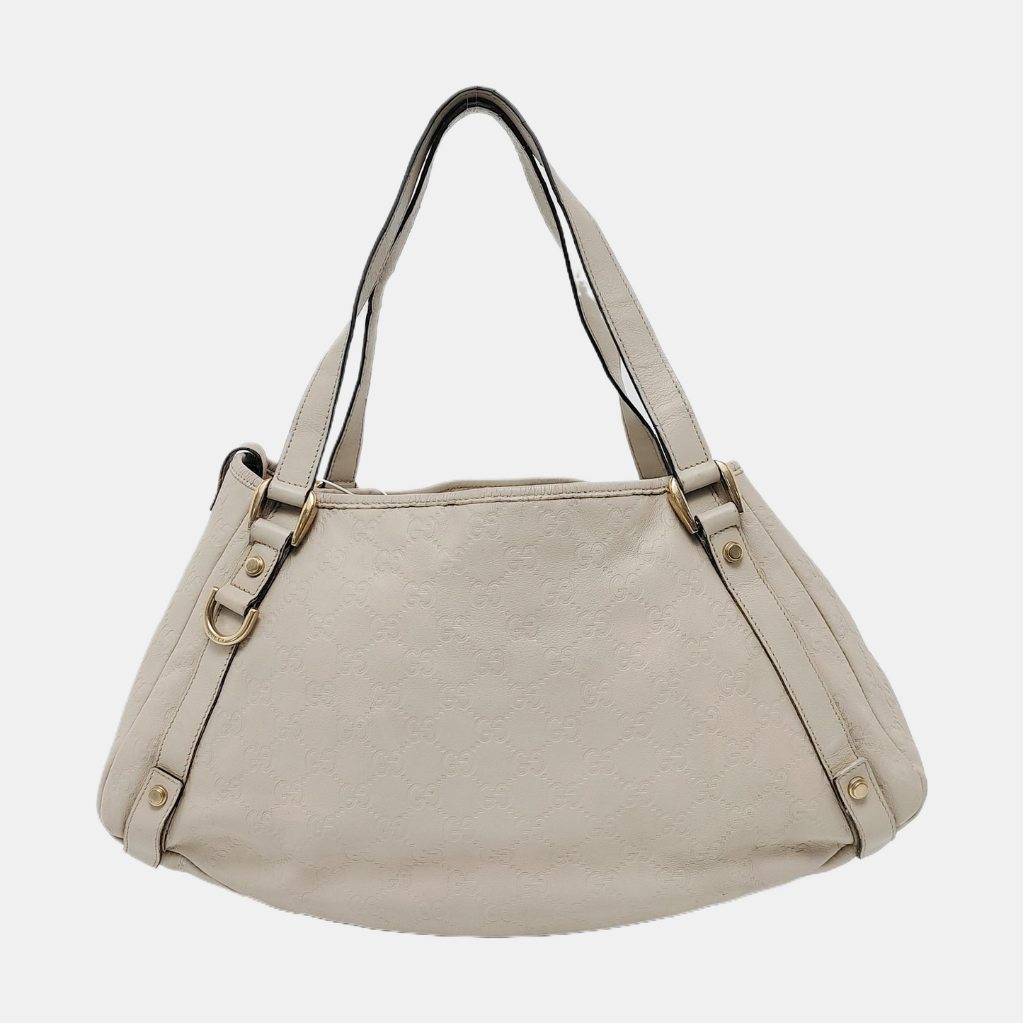 GUCCI Abbey Beige Leather Monogrammed Texture Handbag and Single Shoulder Bag Golden Silver Hardware-(SKU)-950265695