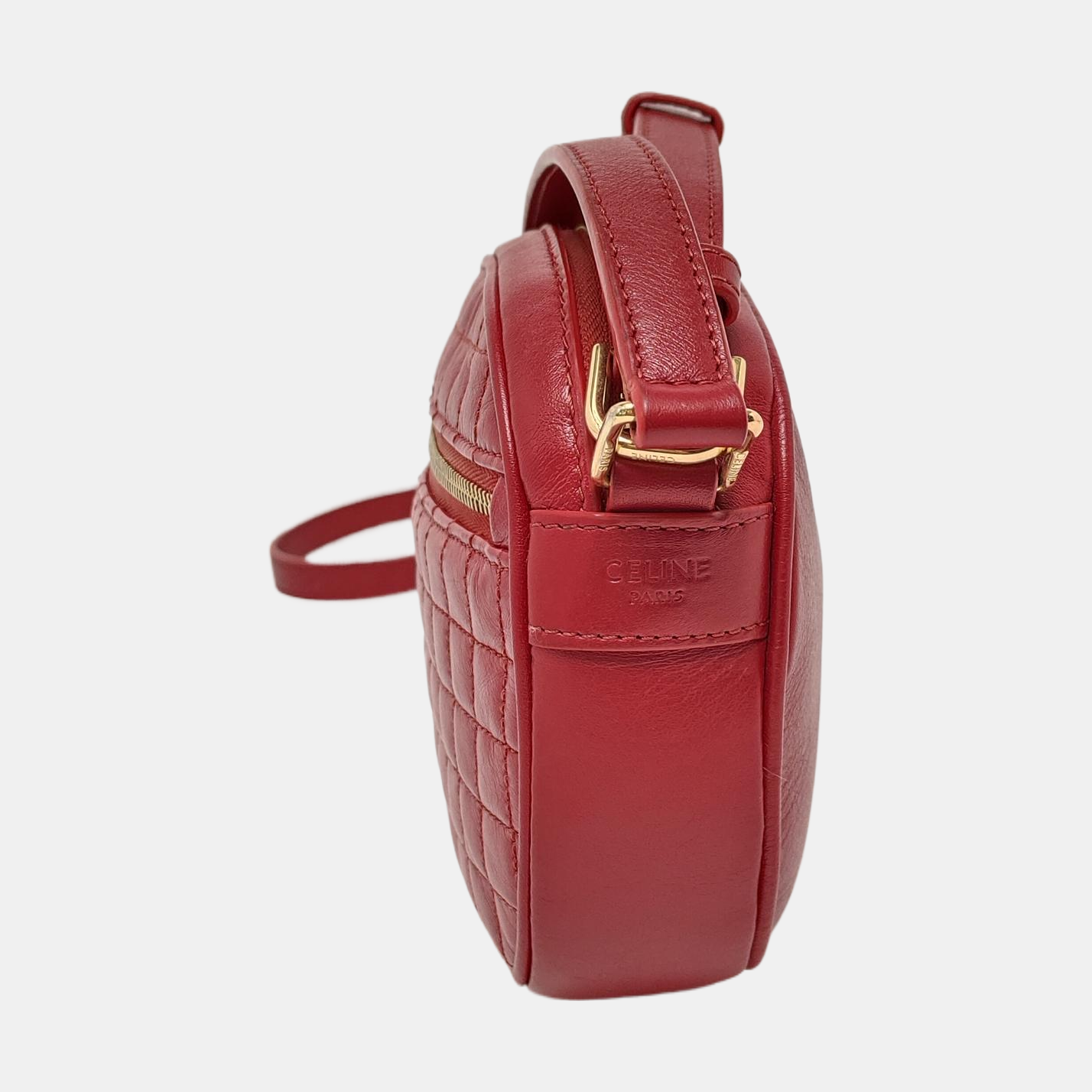 CELINE C CHARM Small size Red Leather Quilted Shoulder Bag Golden hardware-(SKU)-950436604