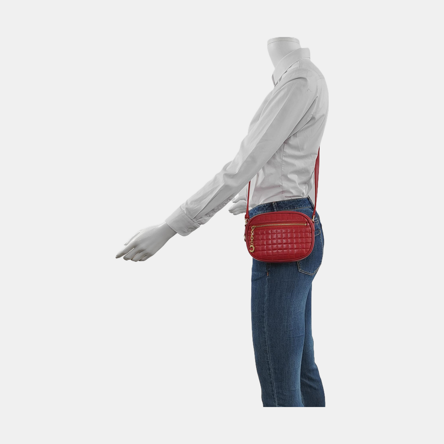 CELINE C CHARM Small size Red Leather Quilted Shoulder Bag Golden hardware-(SKU)-950436604