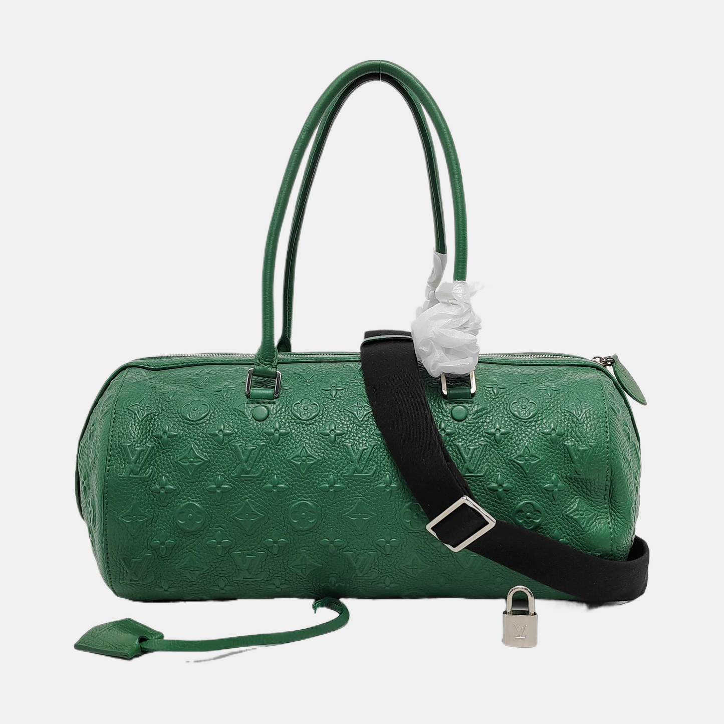 LOUIS VUITTON NEO PAPILLON Green leather monogram embossed Boston bag shoulder bag handbag crossbody bag with silver hardware and removable shoulder strap-(SKU)-950486296