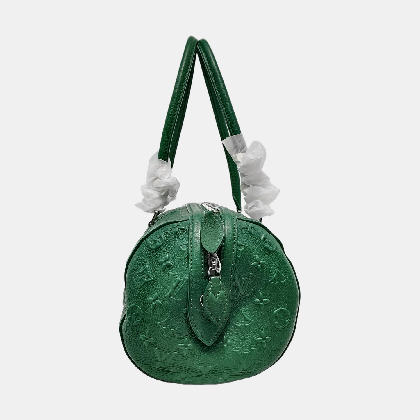 LOUIS VUITTON NEO PAPILLON Green leather monogram embossed Boston bag shoulder bag handbag crossbody bag with silver hardware and removable shoulder strap-(SKU)-950486296