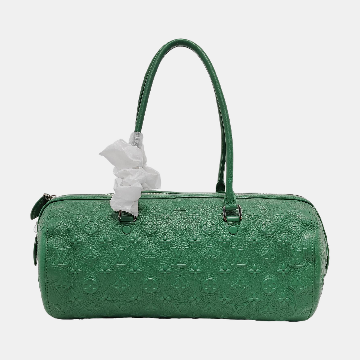 LOUIS VUITTON NEO PAPILLON Green leather monogram embossed Boston bag shoulder bag handbag crossbody bag with silver hardware and removable shoulder strap-(SKU)-950486296