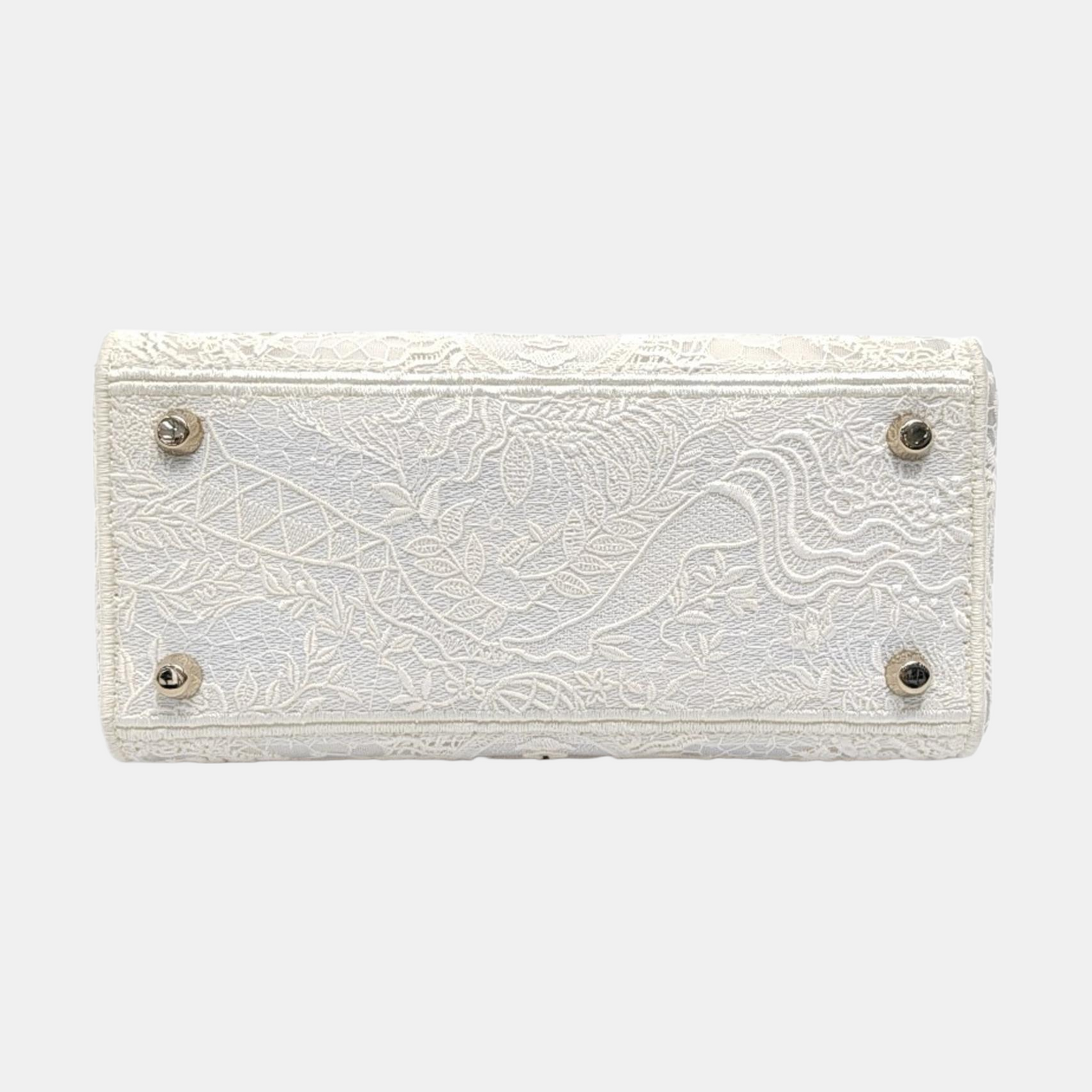 DIOR Lady D-Lite Medium Size White Canvas Embroidered Cutout Crossbody Shoulder Bag with Gold Hardware Removable Shoulder Strap-(SKU)-950358894