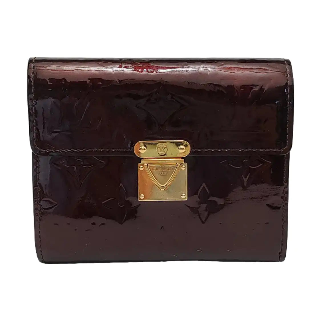 LOUIS VUITTON KOALA Burgundy patent leather vintage embossed wallet Golden hardware-(SKU)-950590623
