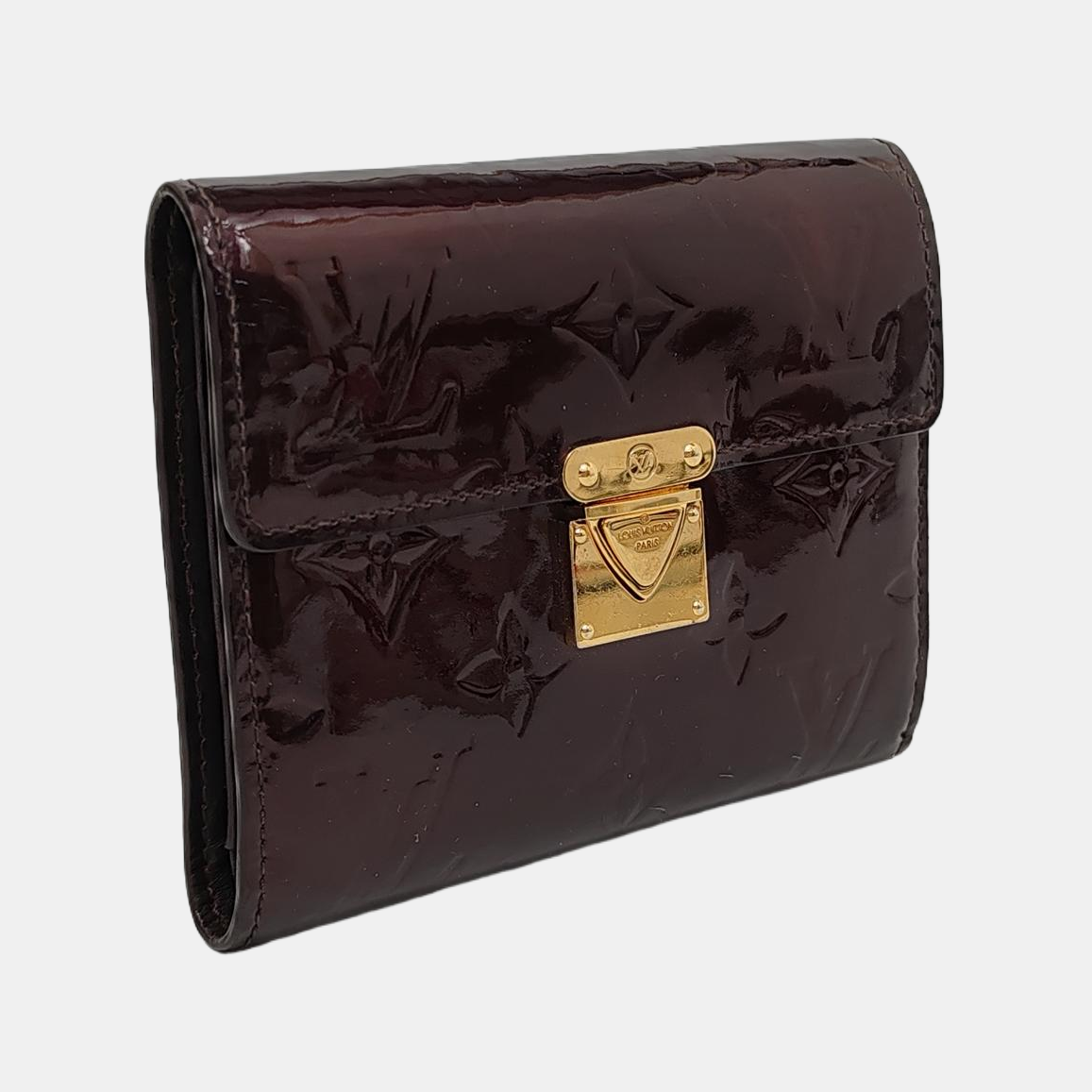 LOUIS VUITTON KOALA Burgundy patent leather vintage embossed wallet Golden hardware-(SKU)-950590623