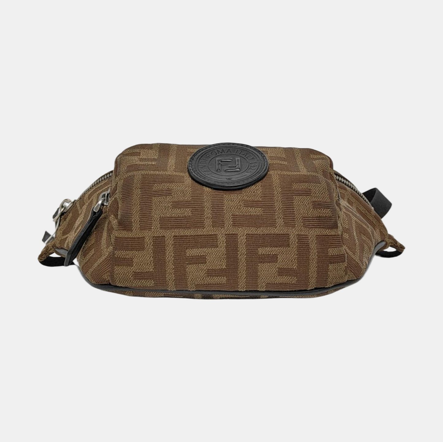 FENDI 棕色帆布双F腰包腰包/胸包 Silver Hardware-(SKU)-937615271
