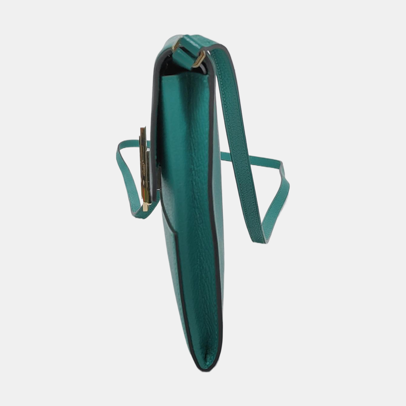 HERMÈS Cinhetic Velvet Green Chèvre Mysore Goat Leather Crossbody Shoulder Bag Golden Hardware D Removable Shoulder Strap-(SKU)-950551158