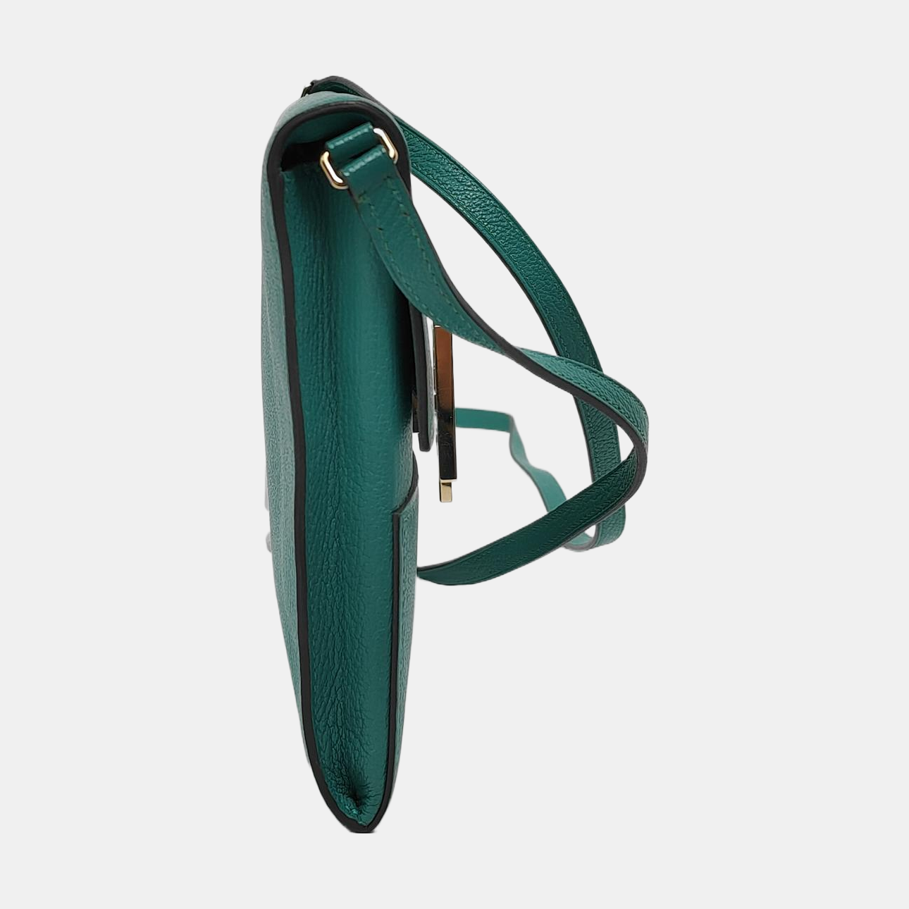 HERMÈS Cinhetic Velvet Green Chèvre Mysore Goat Leather Crossbody Shoulder Bag Golden Hardware D Removable Shoulder Strap-(SKU)-950551158