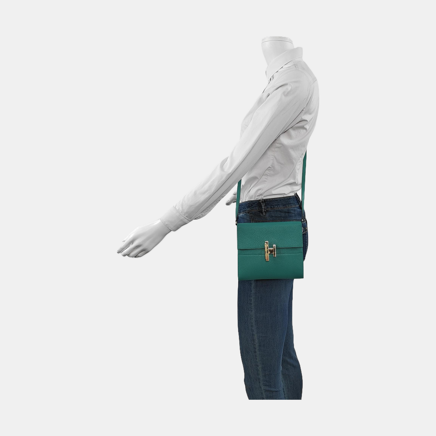 HERMÈS Cinhetic Velvet Green Chèvre Mysore Goat Leather Crossbody Shoulder Bag Golden Hardware D Removable Shoulder Strap-(SKU)-950551158