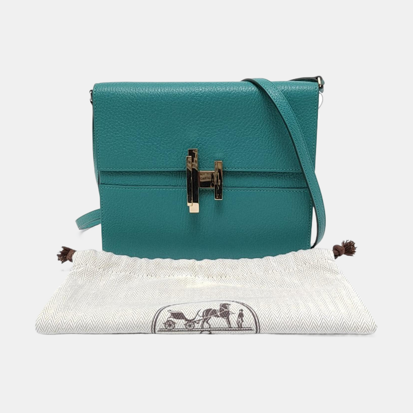 HERMÈS Cinhetic Velvet Green Chèvre Mysore Goat Leather Crossbody Shoulder Bag Golden Hardware D Removable Shoulder Strap-(SKU)-950551158