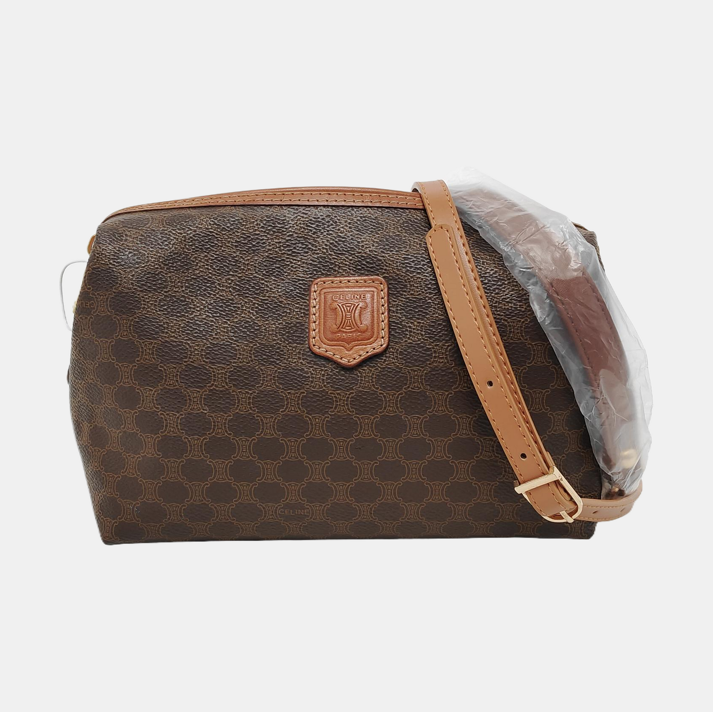 CELINE Brown Coated Canvas Triumph Clutch Golden hardware-(SKU)-950486947