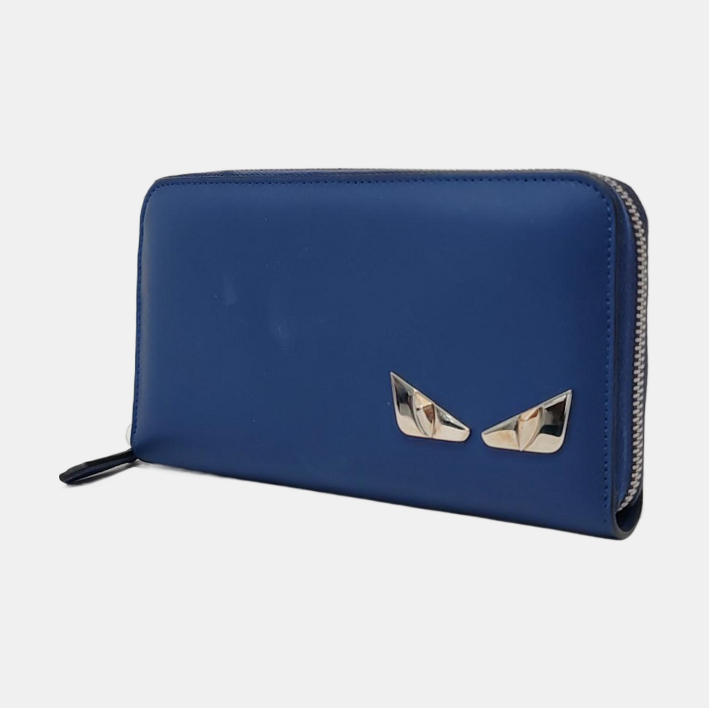 FENDI Blue Cowhide Mini Monster Wallet Silver Hardware Complete Accessories-(SKU)-950501474