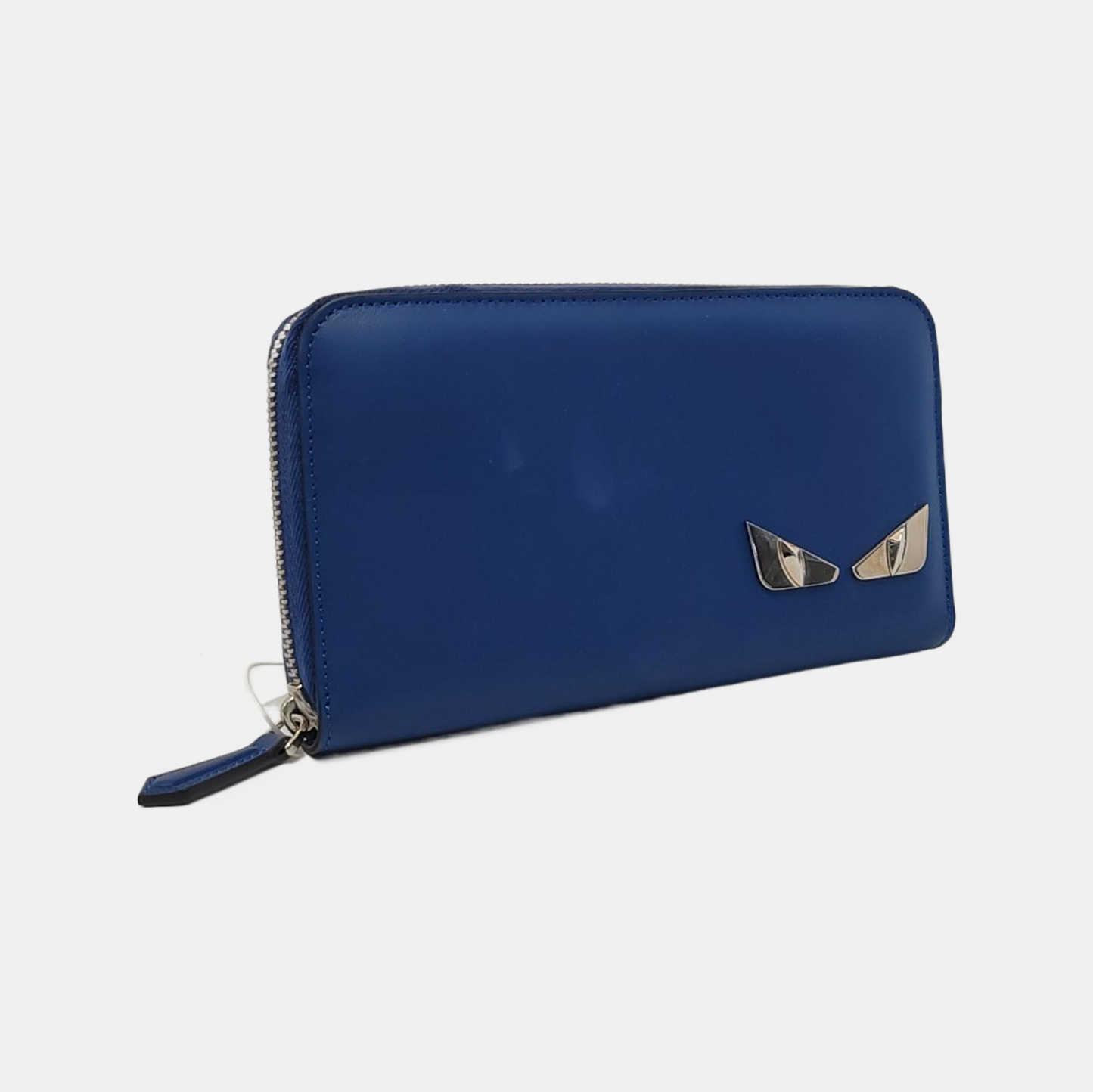 FENDI Blue Cowhide Mini Monster Wallet Silver Hardware Complete Accessories-(SKU)-950501474