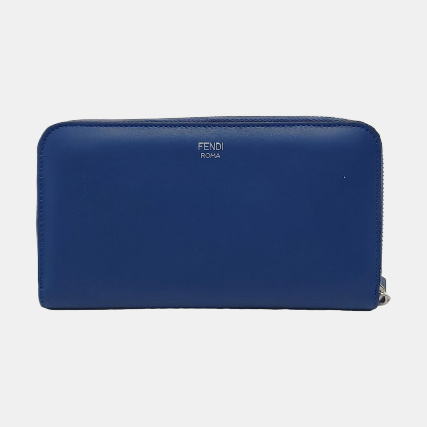 FENDI Blue Cowhide Mini Monster Wallet Silver Hardware Complete Accessories-(SKU)-950501474