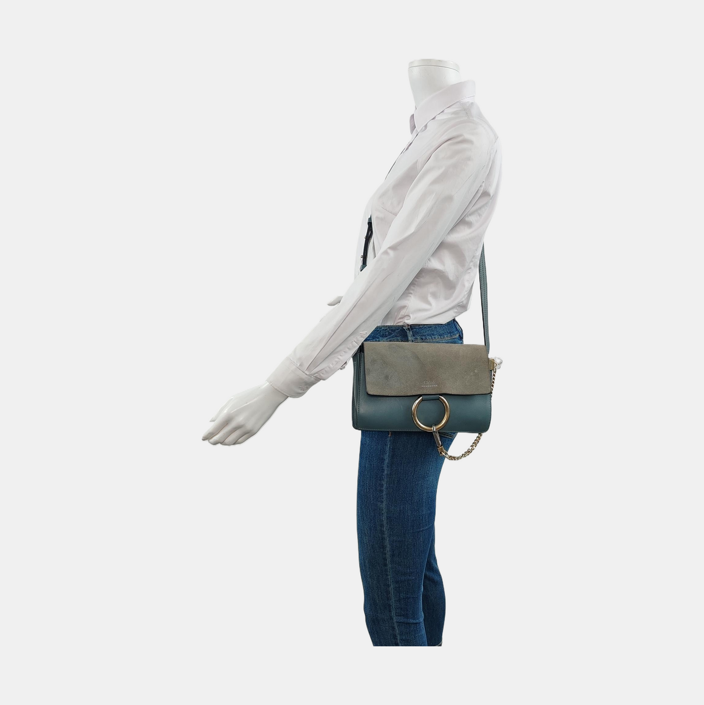 Chloé Faye Small size Blue Cowhide Crossbody Bag Single Shoulder Bag Golden Silver Hardware-(SKU)-950599732