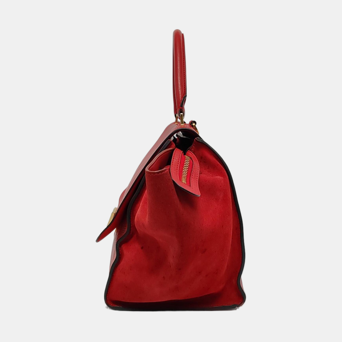 CELINE TRAPEZE Medium size Red Cowhide Swing Bag Single Shoulder Bag Handbag Golden hardware Removable shoulder strap-(SKU)-950729594